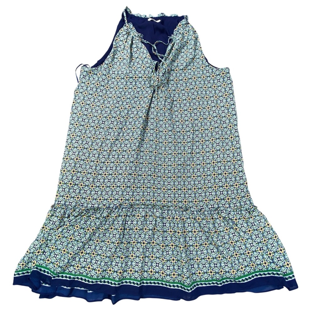 Sophie Max Dress XL Green Geometric Resort Boho Sleeveless Cottage Flowy Shift